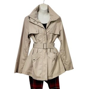 Michael Michael Kors Light Khaki Beige Water Resistant Belted Trench Coat Sz L
